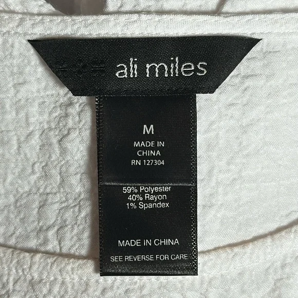 ALI MILES Asymmetrical Tunic Blouse w/ Contrasting Detail WHITE-BLACK / MEDIUM - Picture 12 of 13